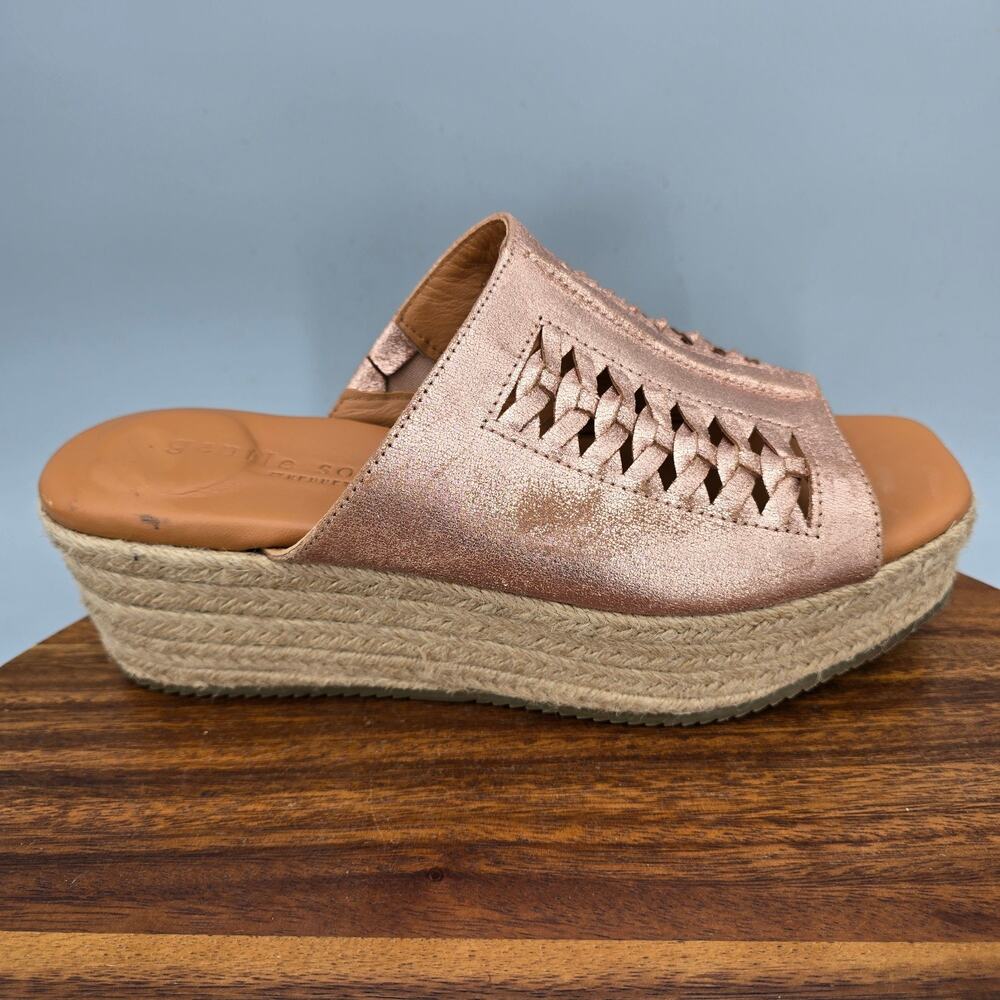 Gentle Souls Sandals Womens 8.5 Gold Metallic Leather Espadrille Platform Slides
